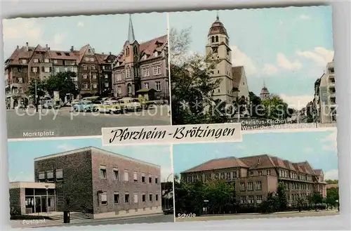 Broetzingen Marktplatz Kirche Postamt Schule Kat. Pforzheim