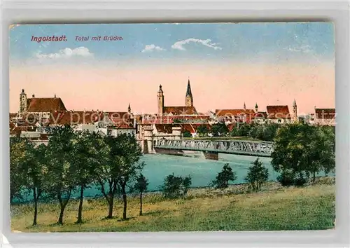 Ingolstadt Donau Totalansicht mit Donaubruecke Kat. Ingolstadt