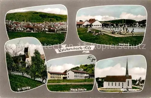 Reichenbach Fils Evangelische Kirche Neue Schule Freibad Katholische Kirche Kat. Reichenbach an der Fils