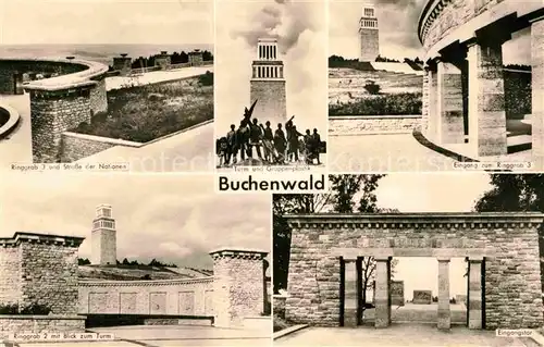 Buchenwald Weimar Nationale Mahn und Gedenkstaette Ringgrab 3 Eingang Turm und Gruppenplastik Turm Eingangstor Kat. Weimar