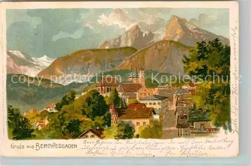 Berchtesgaden Panorama Alpen Kuenstlerkarte Kat. Berchtesgaden