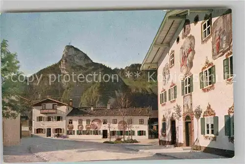 Oberammergau Hauptstrasse Bemalte Haeuser mit Kofel Kat. Oberammergau