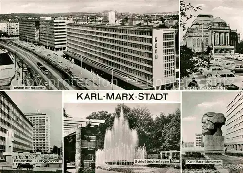 Karl Marx Stadt Opernhaus Karl Marx Monument Ensemble Lobgedichte Kat. Chemnitz