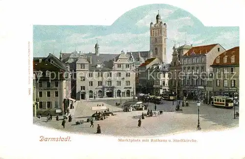 Darmstadt Marktplatz Rathaus Stadtkirche Strassenbahn Kat. Darmstadt