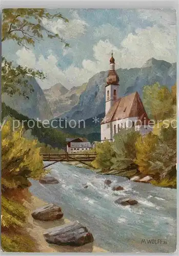 Ramsau Berchtesgaden Kuenstlerkarte Marin Wolff Kirche Kat. Ramsau b.Berchtesgaden