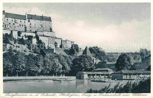 Burghausen Salzach Salzachpartie mit Burg Kat. Burghausen