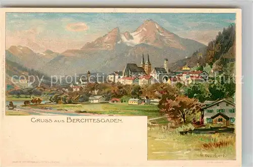 Berchtesgaden Panorama Watzmann Kuenstlerkarte  Kat. Berchtesgaden