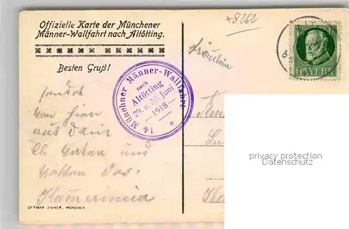 Altoetting Muenchener Maenner Wallfahrt Juni 1918 Kat. Altoetting
