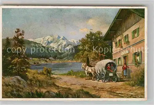 Hintersee Berchtesgaden Pferdewagen Gasthaus Kuenstlerkarte Bahr Kat. Berchtesgaden