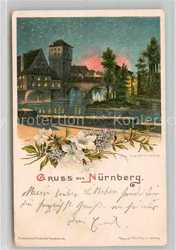 Nuernberg Burg Stadtmauer Nacht Kuenstlerkarte Kat. Nuernberg