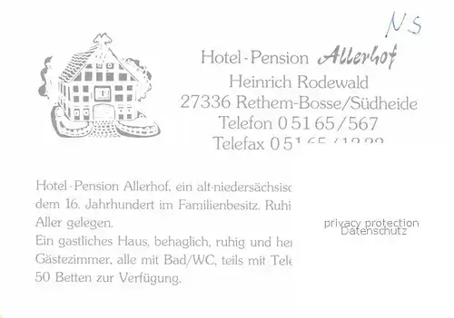 Bosse Rethem Hotel Pension Allerhof Gastraum Garten TV Raum