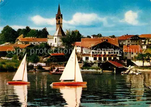 Seebruck Chiemsee Cafe Pension Wassermann Kirche Segelboot Kat. Seeon Seebruck