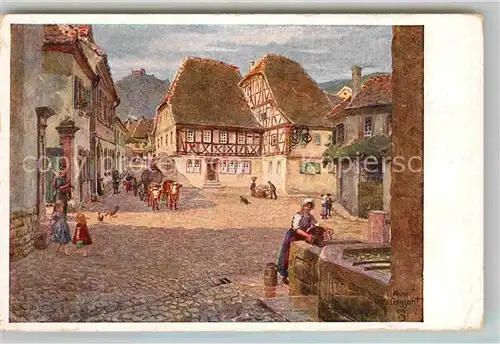 Hambach Neustadt Brunnenpartie Kuenstlerkarte Dorfplatz August Croissant