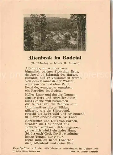 Altenbrak Harz Gedicht  Kat. Altenbrak