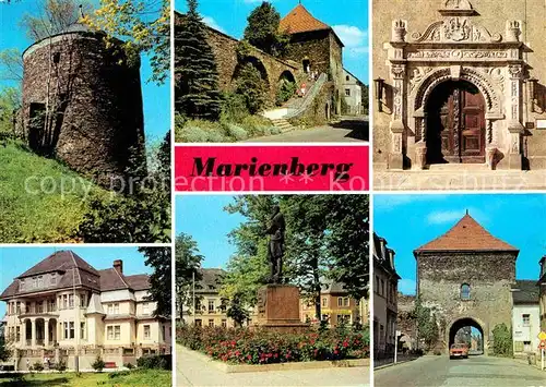 Marienberg Erzgebirge Roter Turm Heimatmuseum Zschopauer Tor Renaissanceportal Rathaus Pionierhaus Denkmal des Stadtgruenders Kat. Marienberg