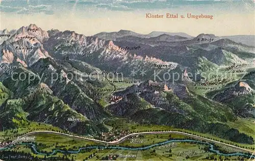 Ettal Kloster Panoramakarte Kat. Ettal