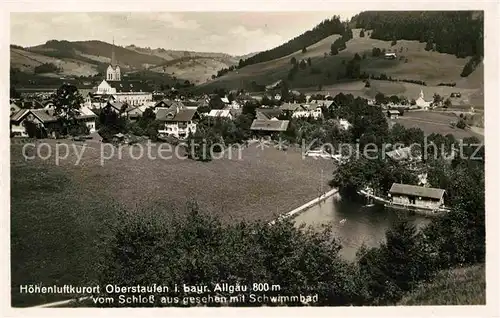 Oberstaufen Blick vom Schloss mit Schwimmbad Kat. Oberstaufen