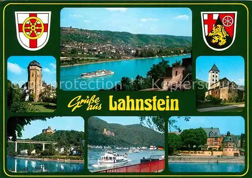 Lahnstein Panorama Rhein und Lahnpartie Schloss Kirche Kat. Lahnstein