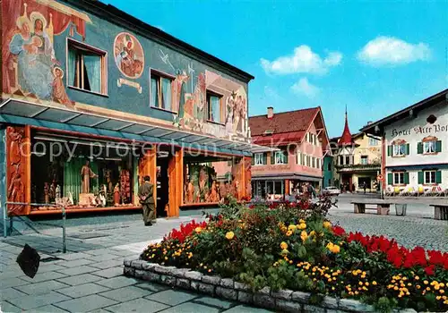 Oberammergau Buntes Haus und Hotel Alte Post Dorfplatz Passionsspielort Kat. Oberammergau