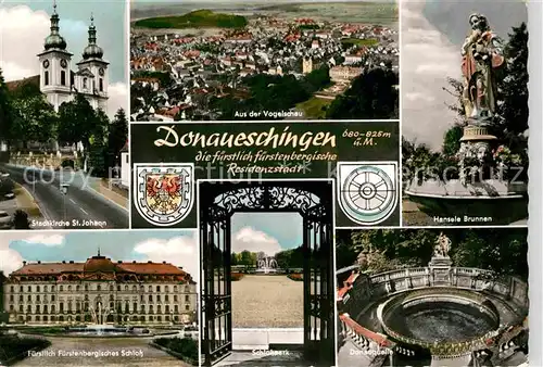 Donaueschingen Fliegeraufnahme Stadtkirche Schloss Donauquelle Schlosspark Hansele Brunnen Kat. Donaueschingen