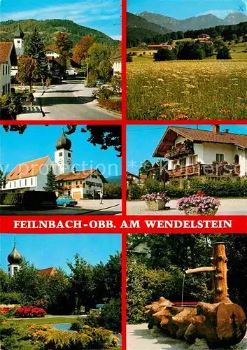 Bad Feilnbach Ortspartie an der Kirche Brunnen Landschaftspanorama mit Wendelstein Bayerische Alpen Kat. Bad Feilnbach