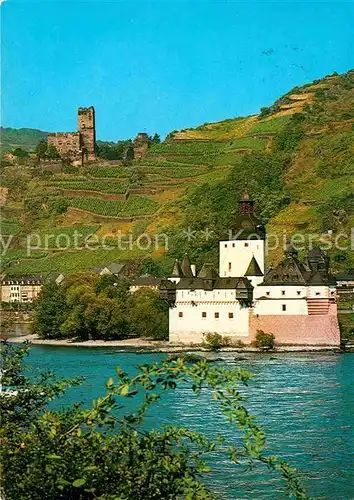 Kaub Rheinpartie Burg Gutenfels und Pfalz  Kat. Kaub