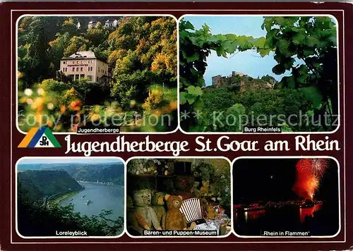 St Goar Jugendherberge Burg Rheinfels Loreley Baerenmuseum Puppenmuseum "Rhein in Flammen" Feuerwerk Kat. Sankt Goar