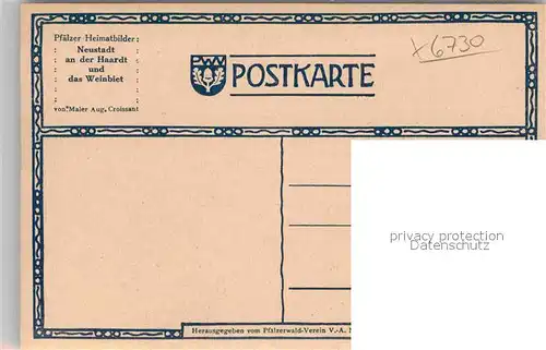 Neustadt Haardt Stadtbild mit Blick in die Berge Weingebiet Serie Pfaelzer Heimatbilder Kuenstlerkarte A. Croissant Kat. Neustadt an der Weinstr.