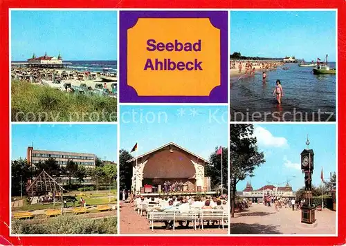 Ahlbeck Ostseebad Strand Seebruecke Konzertpavillon Stranduhr Kat. Heringsdorf Insel Usedom