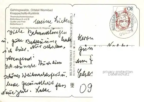 Gehringswalde Knappschafts Kurklinik Kat. Wolkenstein