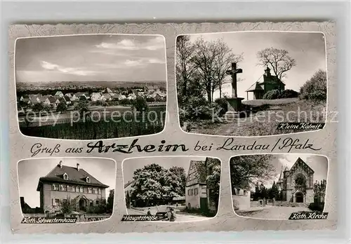 Arzheim Landau Panorama Kleine Kalmit Kreuz Schwesternhaus Hauptstrasse Kirche Bromsilber