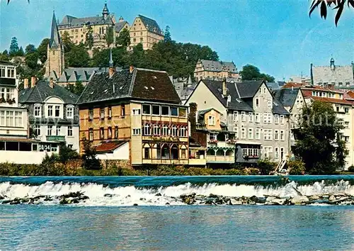 Marburg Lahn Lahnpartie mit Schloss Kat. Marburg