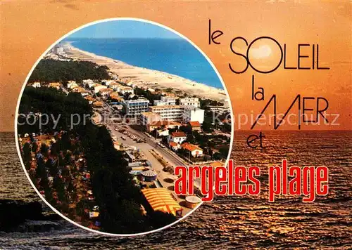 Argeles Plage Strand Hotels Fliegeraufnahme Sonnenuntergang am Meer Kat. Argeles sur Mer