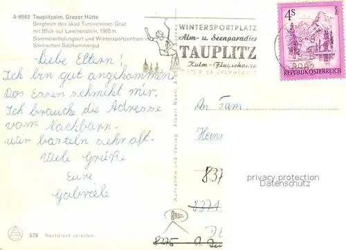 Tauplitzalm Grazer Huette Bergheim Turnverein Graz Blick auf Lawinenstein Kat. Tauplitz Steirisches Salzkammergut