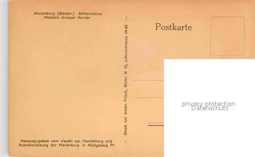 Marienburg Westpreussen Mittelschloss Meisters Grosser Remter Kat. Malbork Polen