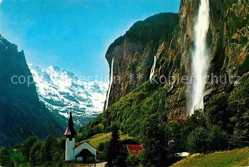 Lauterbrunnen BE Kirche Staubbach Wasserfall Grosshorn Berner Alpen Kat. Lauterbrunnen