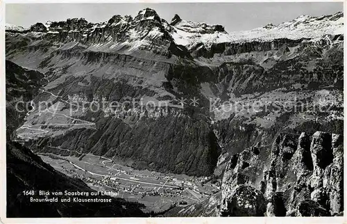 Linthal Glarus Blick vom Saasberg Braunwald Klausenstrasse Alpenpanorama Kat. Linthal