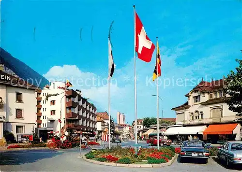 Interlaken BE Bahnhofstrasse Flaggen Kat. Interlaken