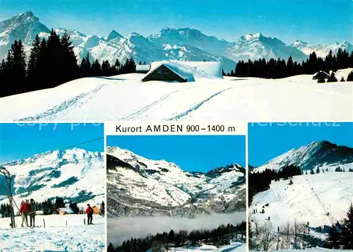 Amden SG Skigebiet und Skilifte ob dem Walensee Glarner Alpen Nebelmeer Kat. Amden