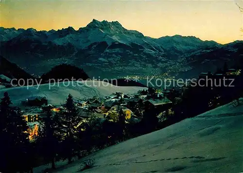 Leysin Gesamtansicht mit Alpenpanorama Nachtaufnahme Kat. Leysin