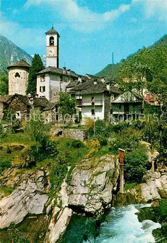 Lavertezzo Dorfpartie mit Kirche Bergbach Valle Verzasca Kat. Lavertezzo