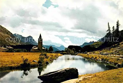 Sils Baselgia Partie am Fluss Kirche Oberengadin Alpen Kat. Sils Baselgia