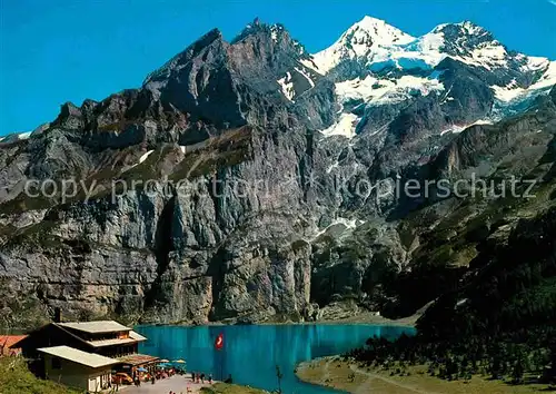 Kandersteg BE Oeschinensee Bergsee Gaststaette Rothorn Bluemlisalphorn Oeschinenhorn Berner Alpen Kat. Kandersteg