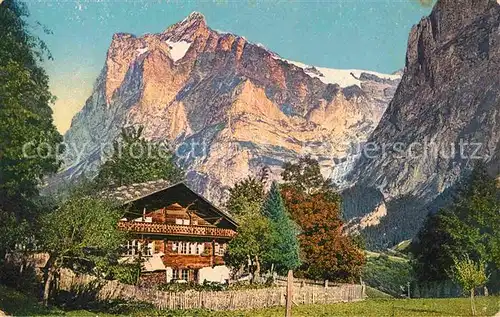 Grindelwald Bauernhaus Alpen mit Wetterhorn Berner Alpen Kat. Grindelwald