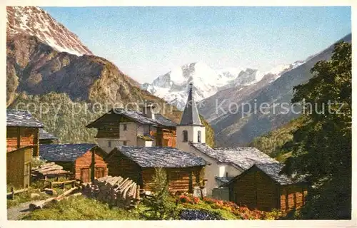 Pigne d Arolla Dorfpartie mit Kirche Alpen Kat. Pigne d Arolla