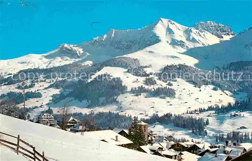 Adelboden Winterpanorama mit Bonderspitze Berner Alpen Kat. Adelboden