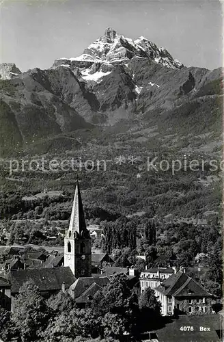 Bex VD Ortsansicht mit Kirche Alpenpanorama Kat. Bex