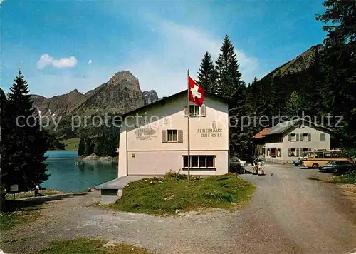 Naefels Berghaus Obersee mit Bruennelistock Schweizer Flagge Kat. Naefels