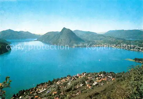 Lugano Lago di Lugano Panorama del Monte Bre con Ponte di Melide e Castagnola