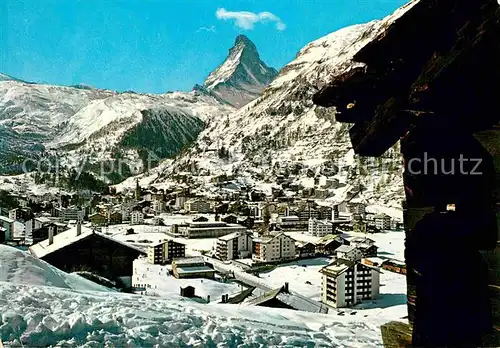 Zermatt VS Wintersportplatz mit Blick zum Matterhorn Walliser Alpen Kat. Zermatt